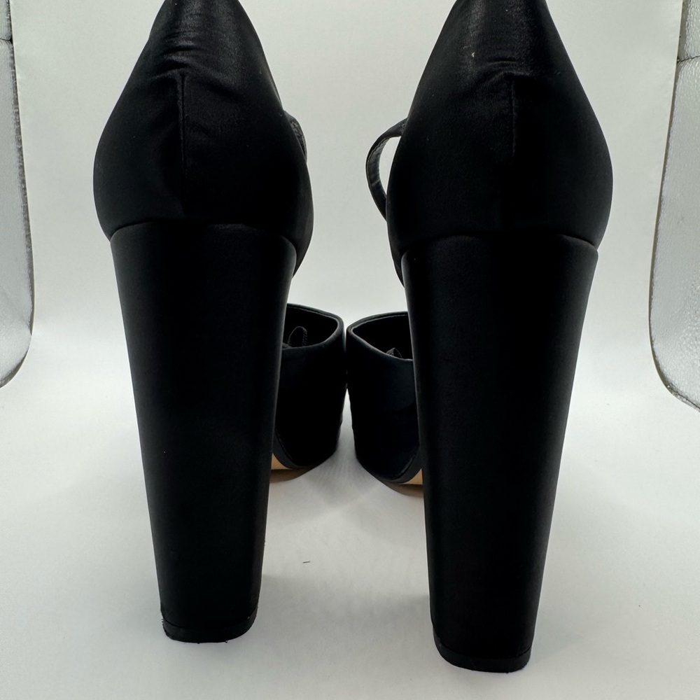 Zara Black Satin Ankle Strap Heels Pumps Pointed Toe 8 (38) - Picture 4 of 9